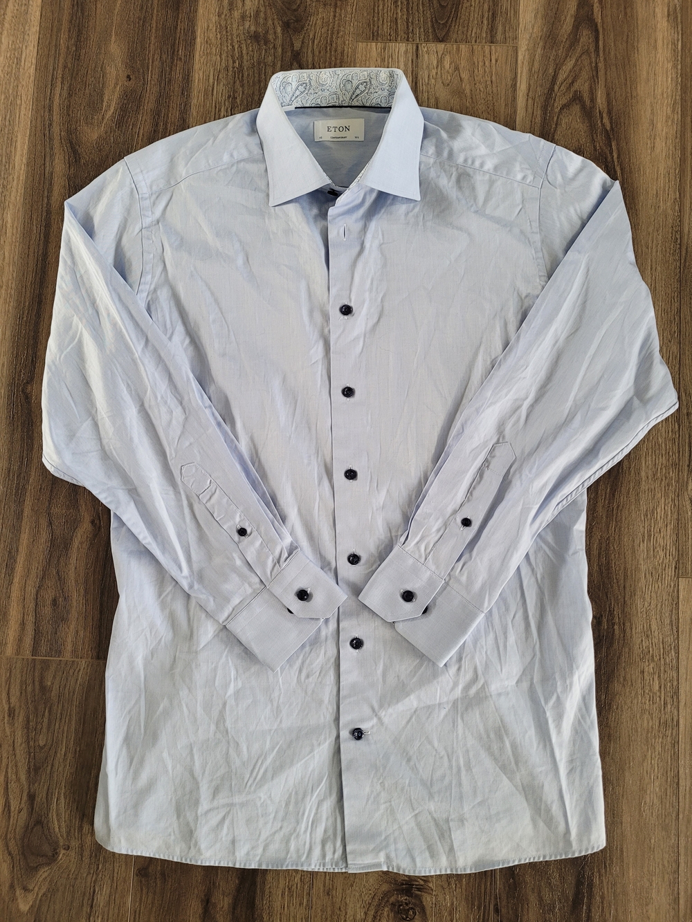 Eton Light Blue Dress Shirt with Patterned Collar&Cuffs